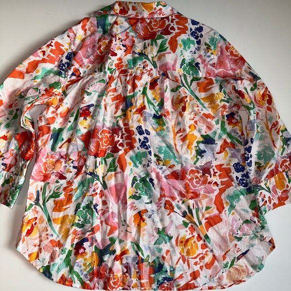 Chico’s No-Iron Fresh Chic Linen Blouse Women’s Size 0 (S/4-6) Floral Button up - Picture 6 of 8